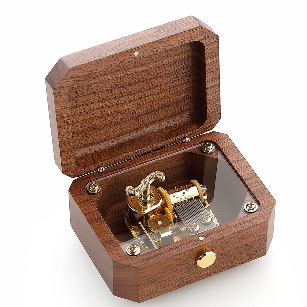 1081 Natural Walnut Wood Handcrafted Irregular Music Box Singing Artistic